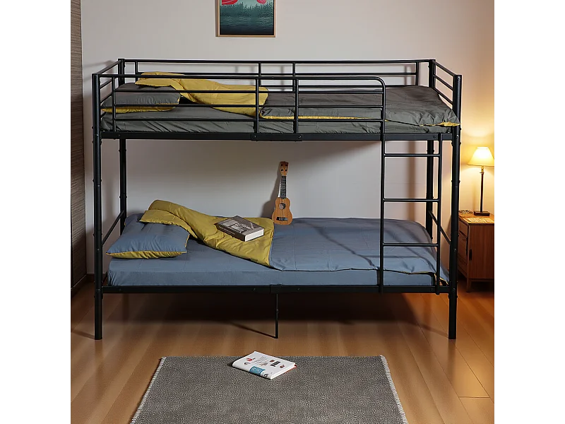 Lits Superposés de Style Industriel avec Échelle - Noir, Lit Double Superposé pour Adultes, Design Moderne