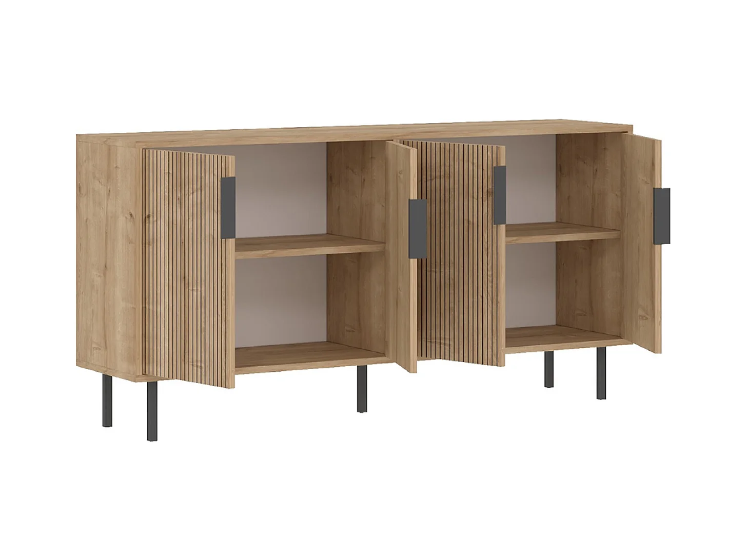 Buffet cannelé 4 portes aspect bois 150x75cm CIARO