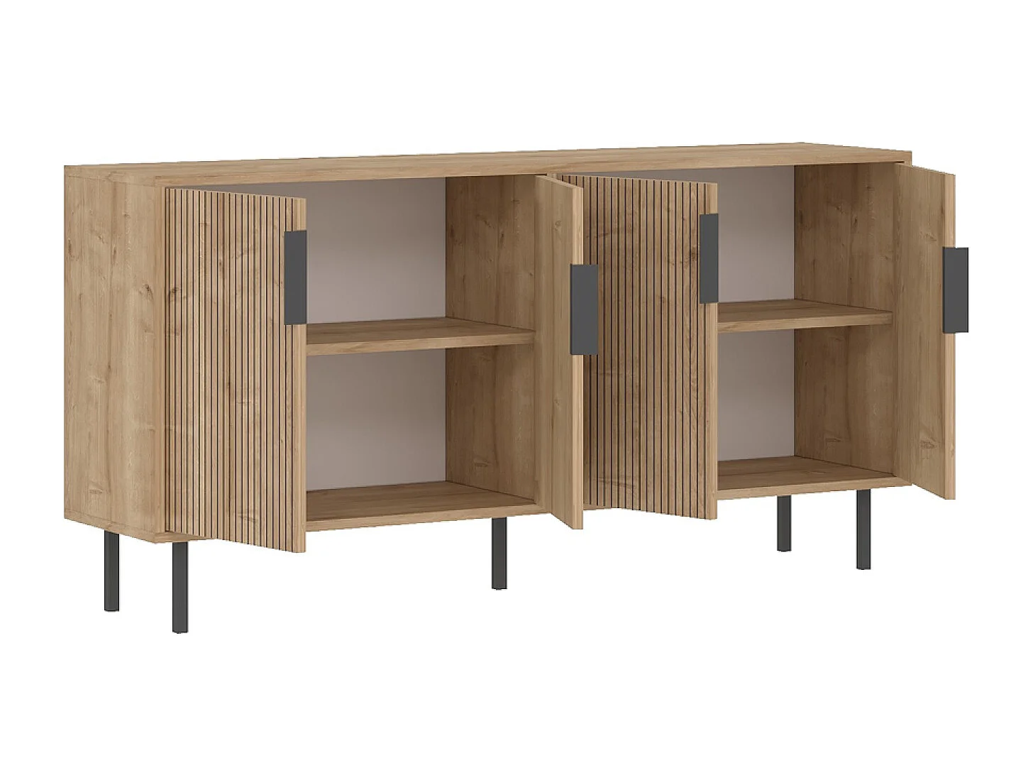 Buffet cannelé 4 portes aspect bois 150x75cm CIARO