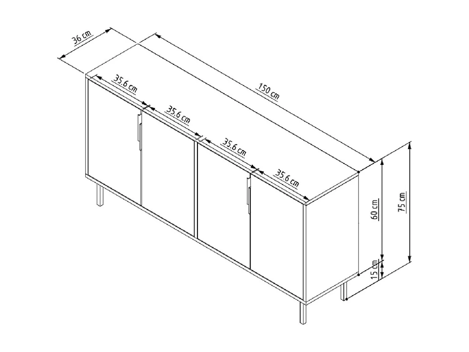Buffet cannelé 4 portes aspect bois 150x75cm CIARO