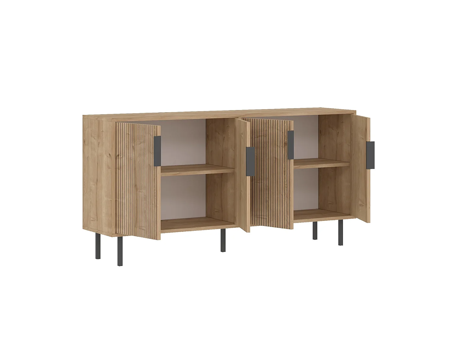 Buffet cannelé 4 portes aspect bois 150x75cm CIARO