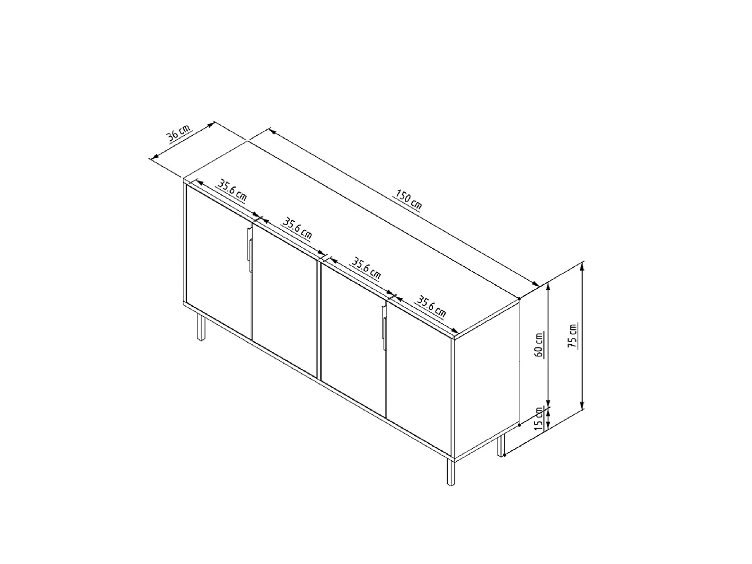 Buffet cannelé 4 portes aspect bois 150x75cm CIARO