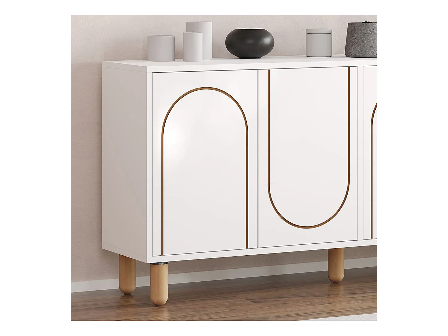 Buffet 4 portes blanc design graphique 150x73cm VIRET
