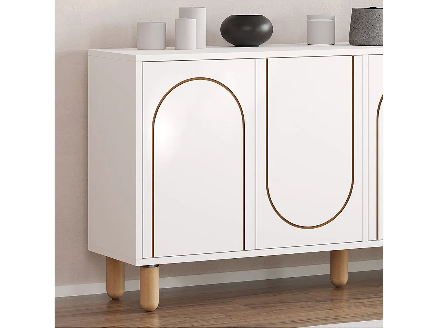 Buffet 4 portes blanc design graphique 150x73cm VIRET