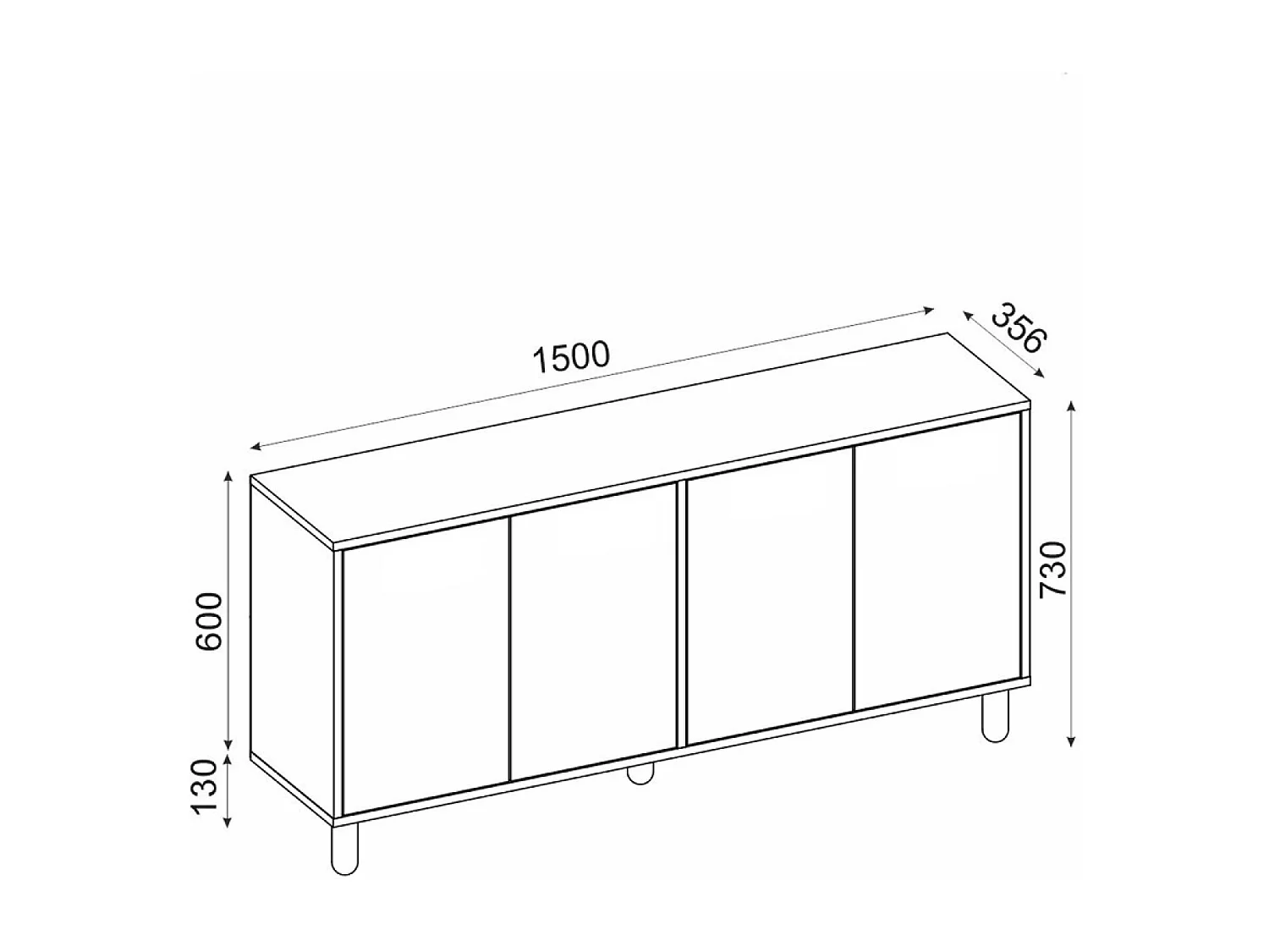 Buffet 4 portes blanc design graphique 150x73cm VIRET