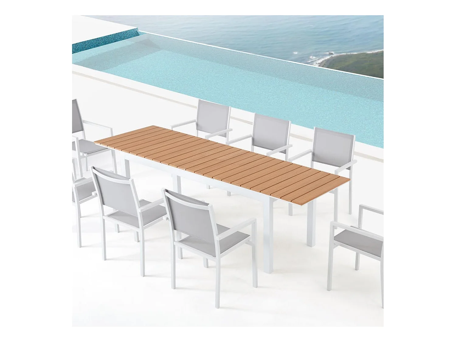 Table extensible de jardin 8 places en aluminium et bois MADEIRA