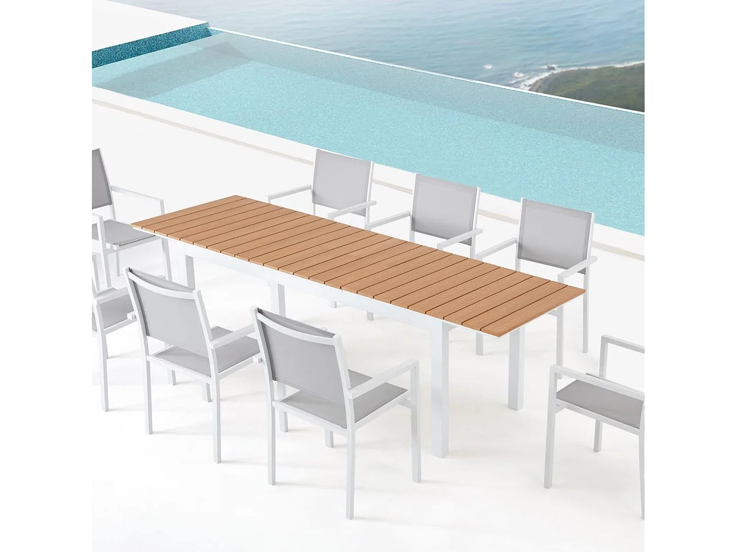 Table extensible de jardin 8 places en aluminium et bois MADEIRA
