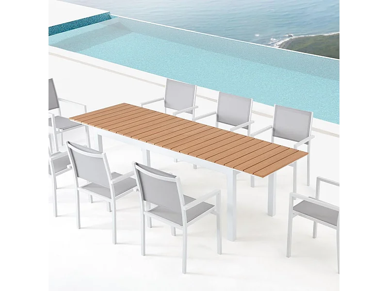 Uitschuifbare tuinset voor 8 personen van aluminium en hout MADEIRA