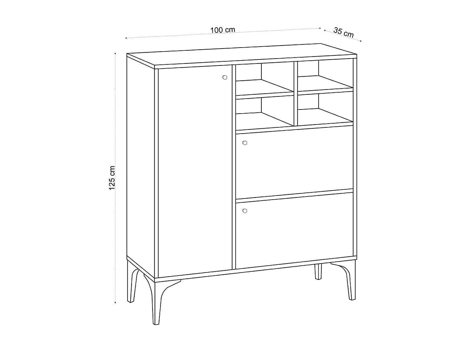 Buffet haut 3 portes et 4 niches couleur bois 100x125cm EWA