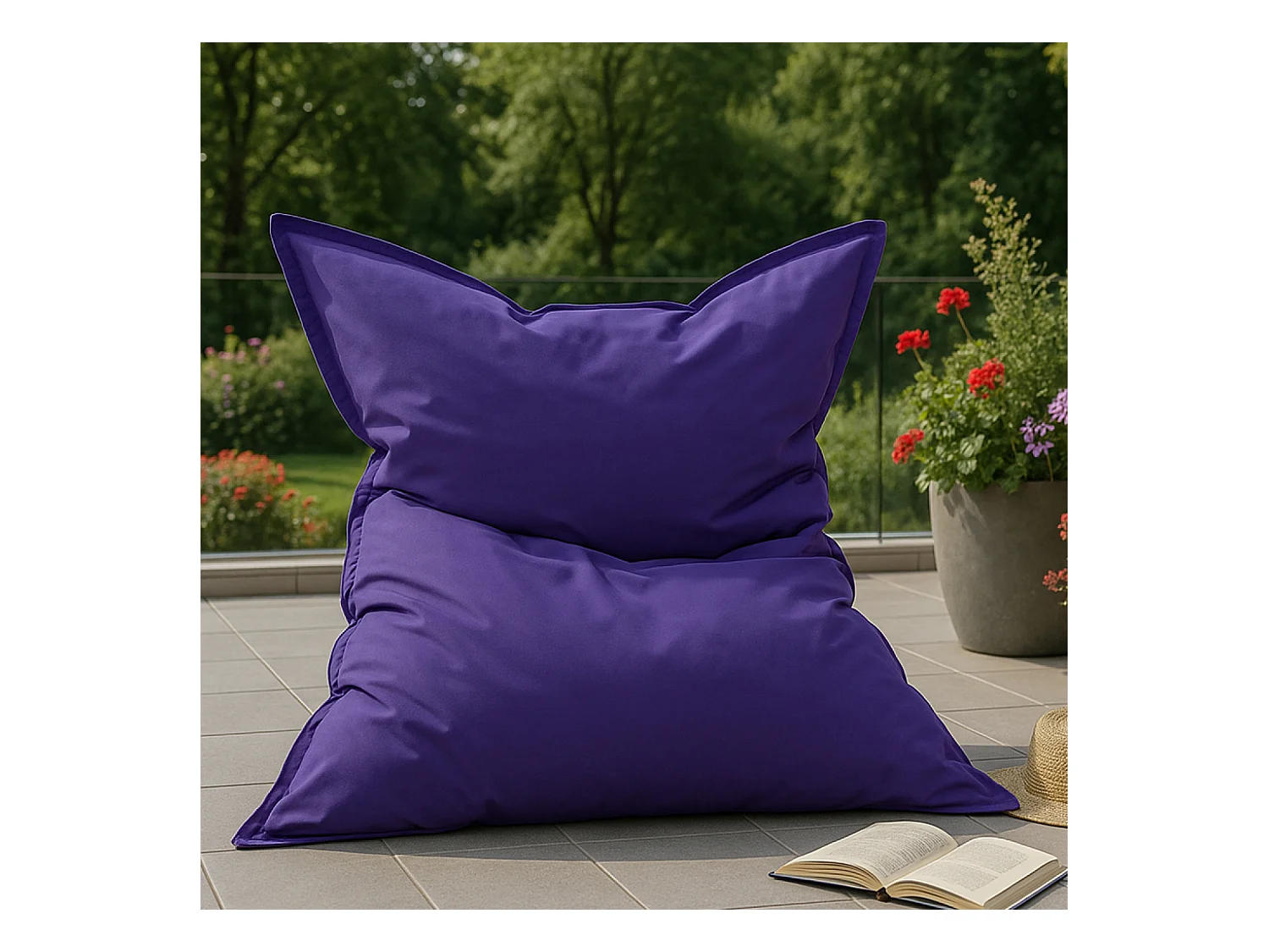 Pouf rectangulaire d'extérieur XXL 180x140cm violet MOKU