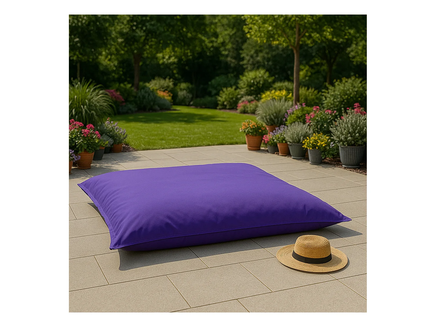 Pouf rectangulaire d'extérieur XXL 180x140cm violet MOKU