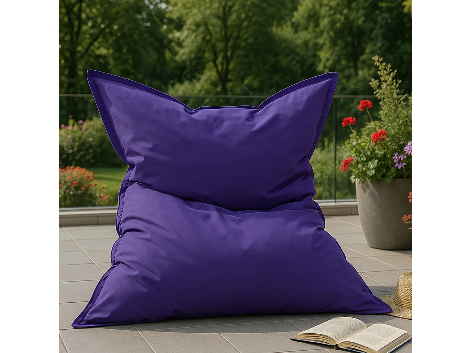 Pouf rectangulaire d'extérieur XXL 180x140cm violet MOKU