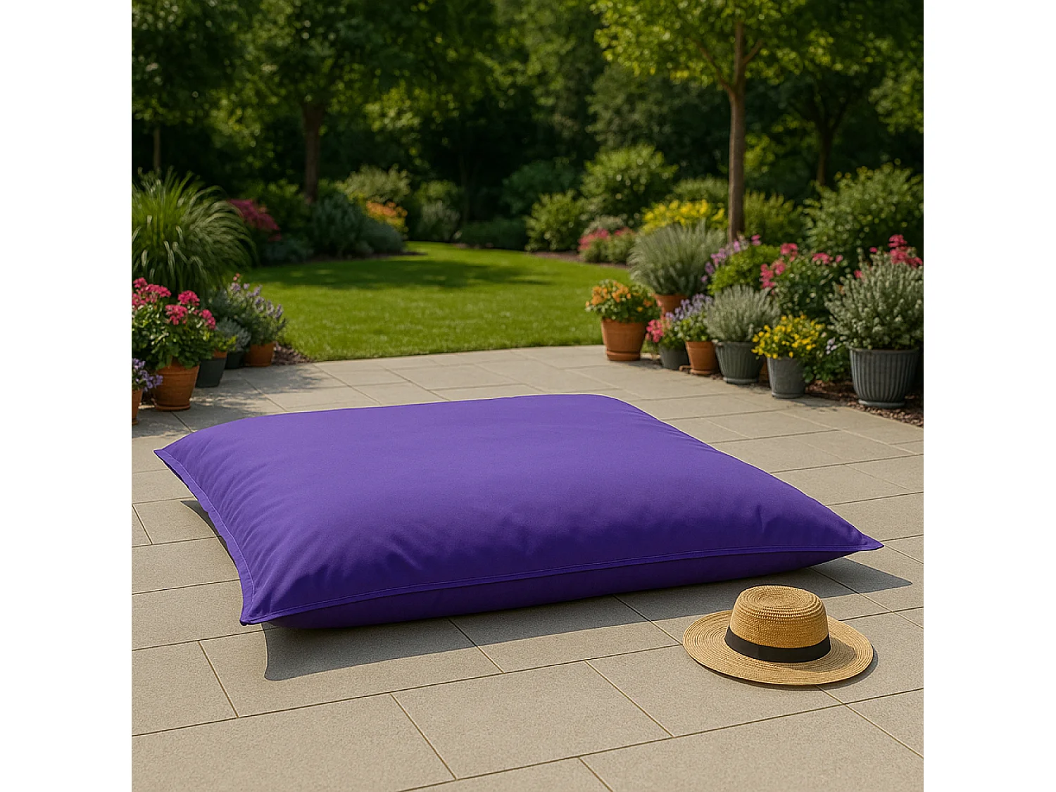 Pouf rectangulaire d'extérieur XXL 180x140cm violet MOKU