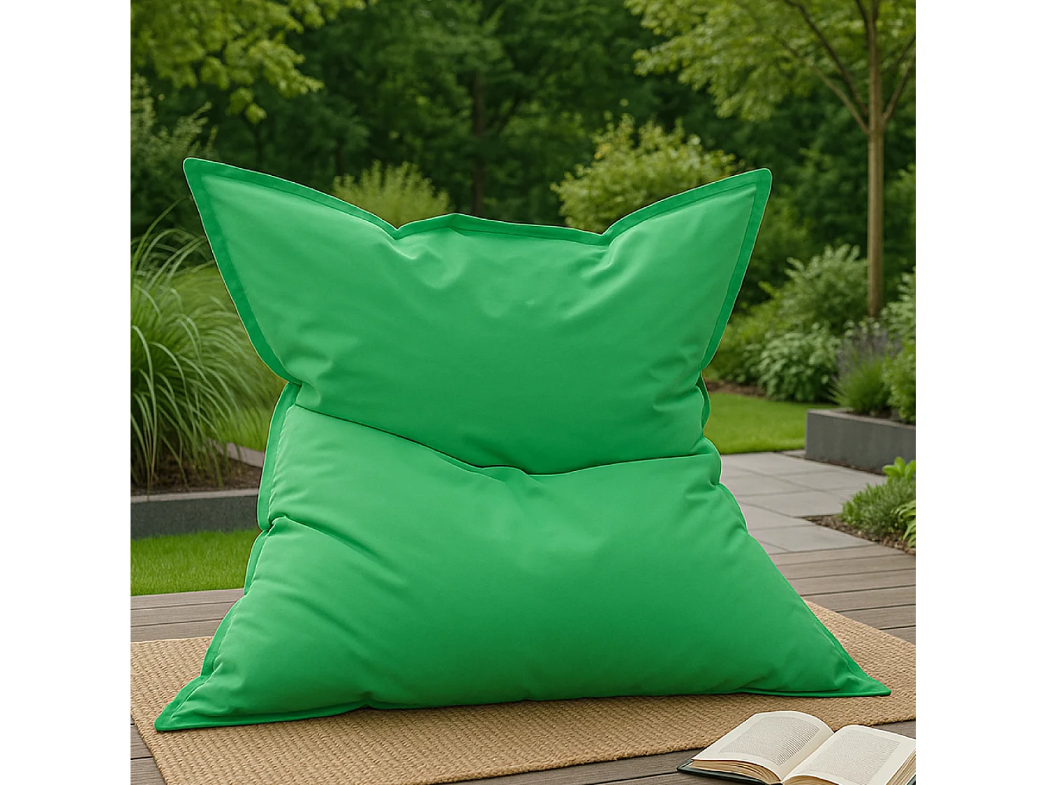 Puff exterior XXL verde 180x140cm - Cómodo, resistente, ideal para relajarse al aire libre
