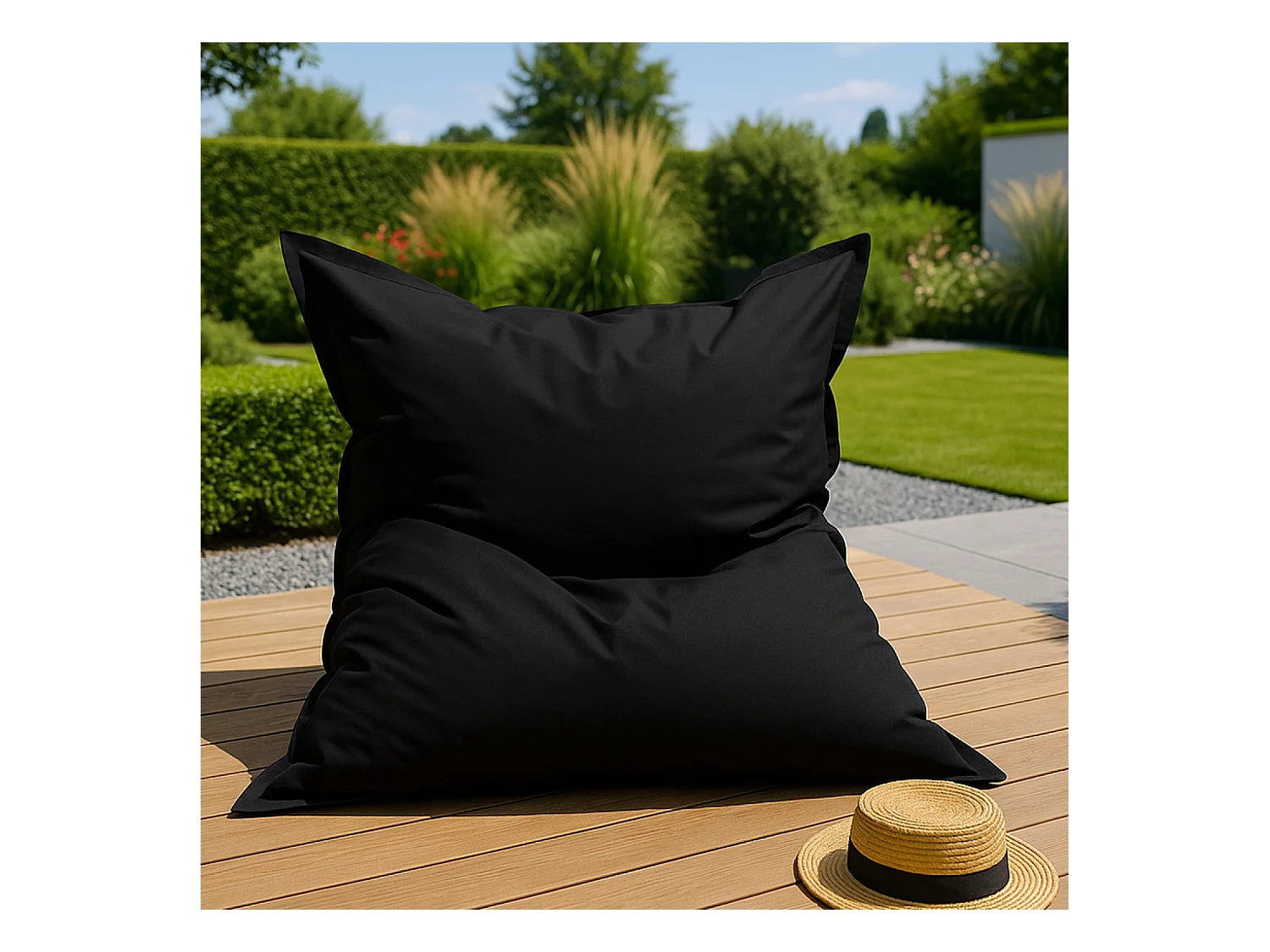 Pouf rectangulaire d'extérieur XXL 180x140cm noir MOKU