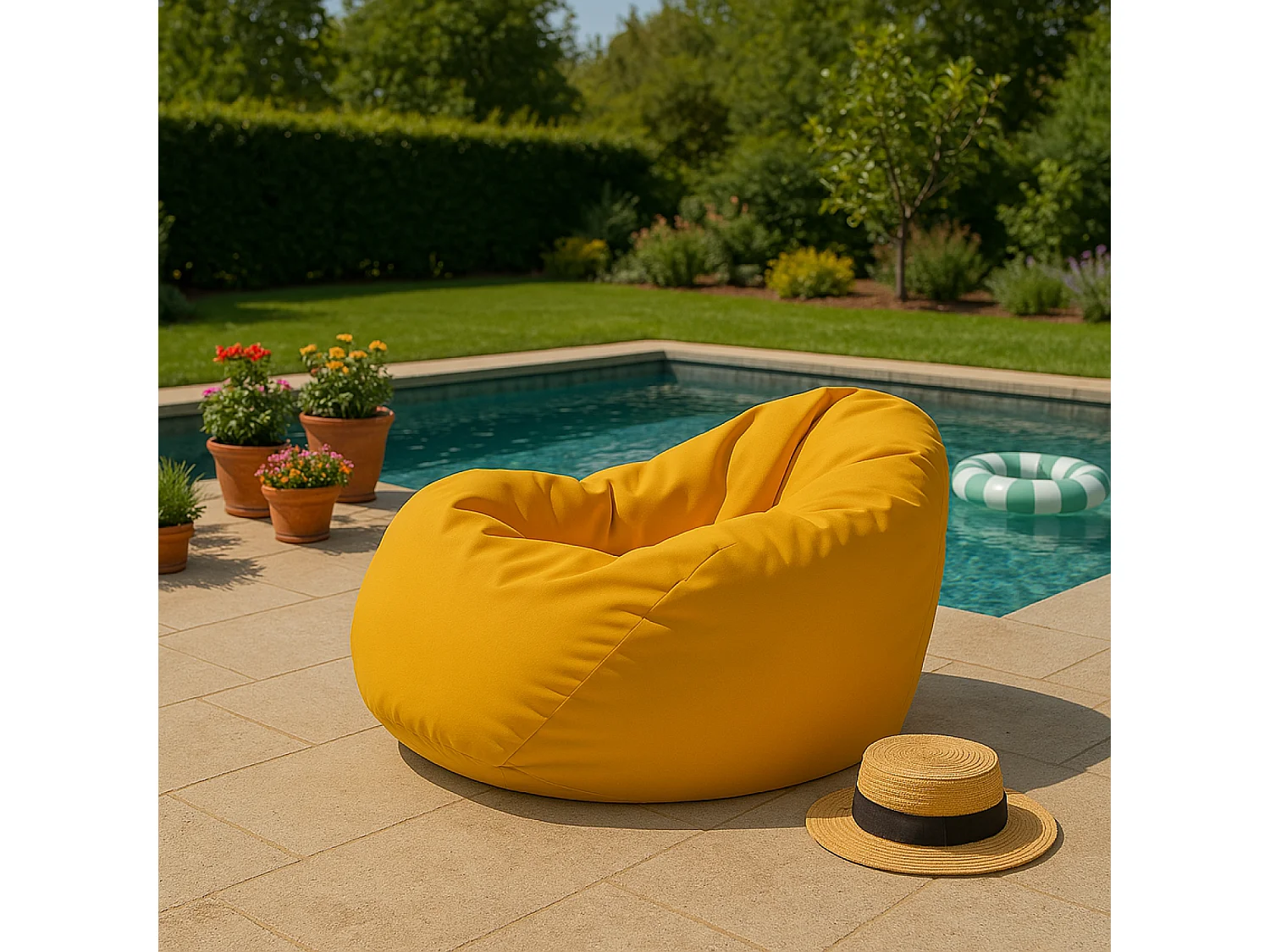 Pouf poire d'extérieur 130x115cm jaune OHAU