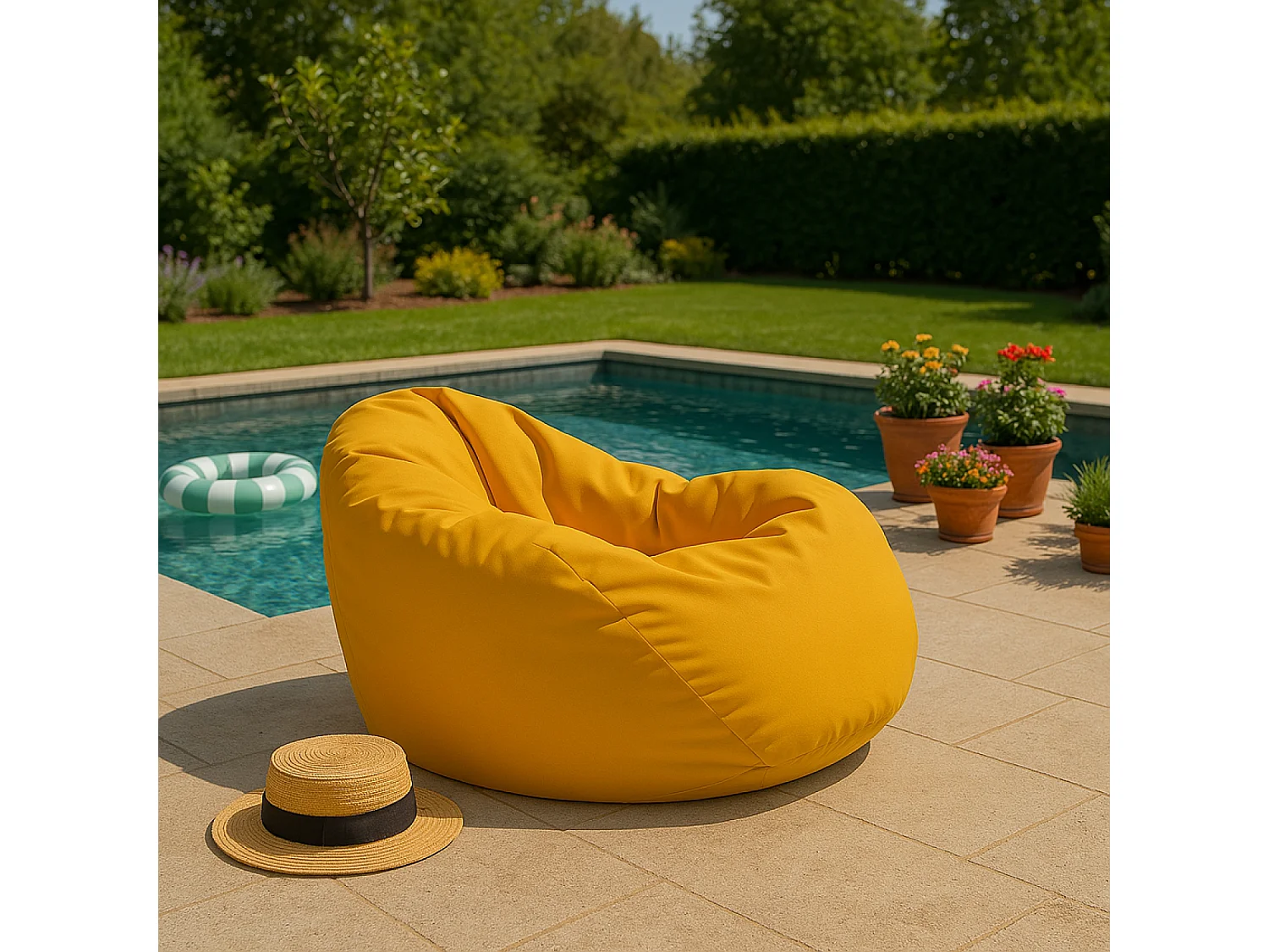 Pouf poire d'extérieur 130x115cm jaune OHAU