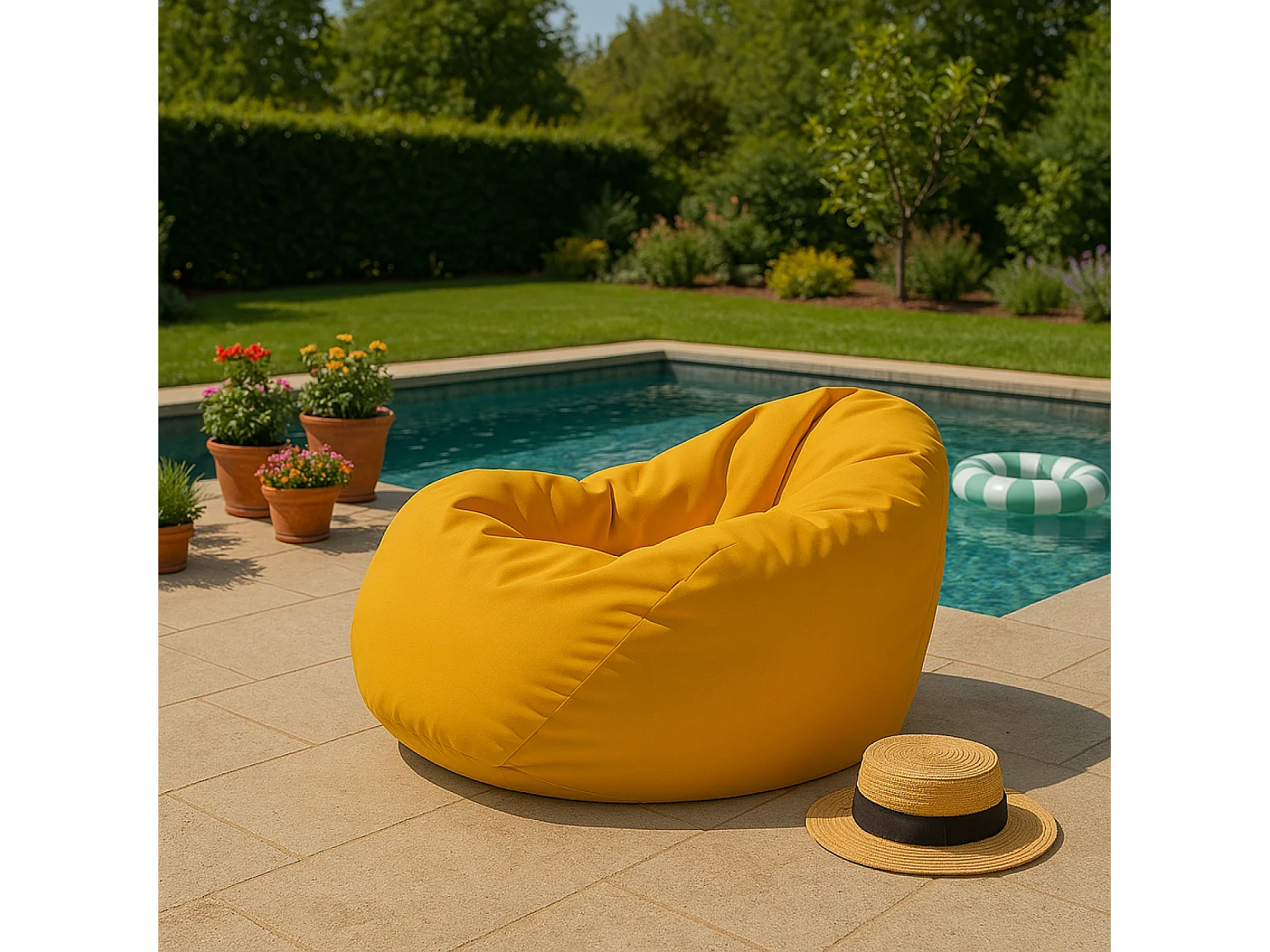 Pouf poire d'extérieur 130x115cm jaune OHAU
