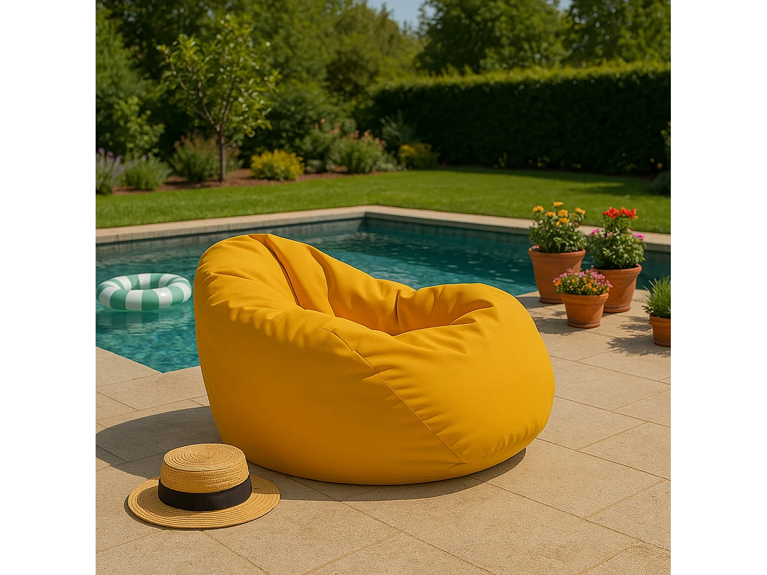 Pouf poire d'extérieur 130x115cm jaune OHAU