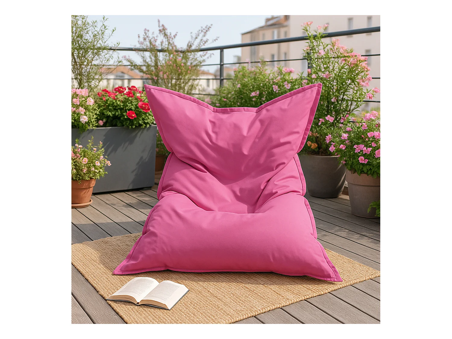 Pouf rectangulaire d'extérieur XXL 180x140cm rose MOKU