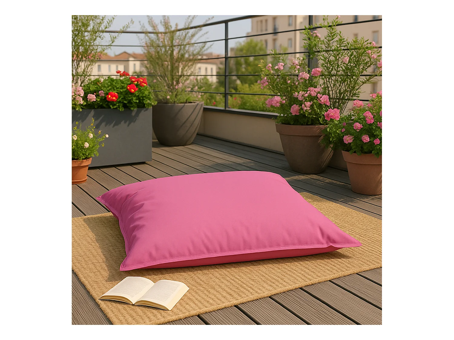 Pouf rectangulaire d'extérieur XXL 180x140cm rose MOKU