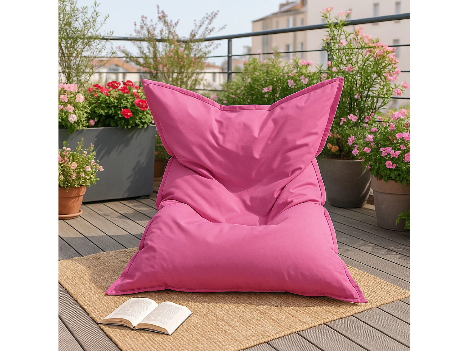 Pouf rectangulaire d'extérieur XXL 180x140cm rose MOKU