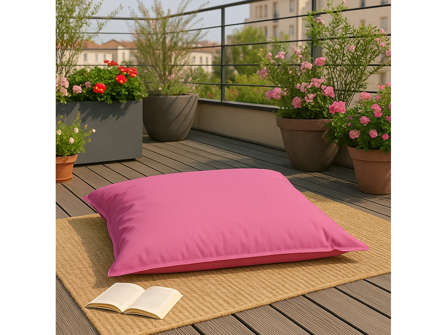 Pouf rectangulaire d'extérieur XXL 180x140cm rose MOKU