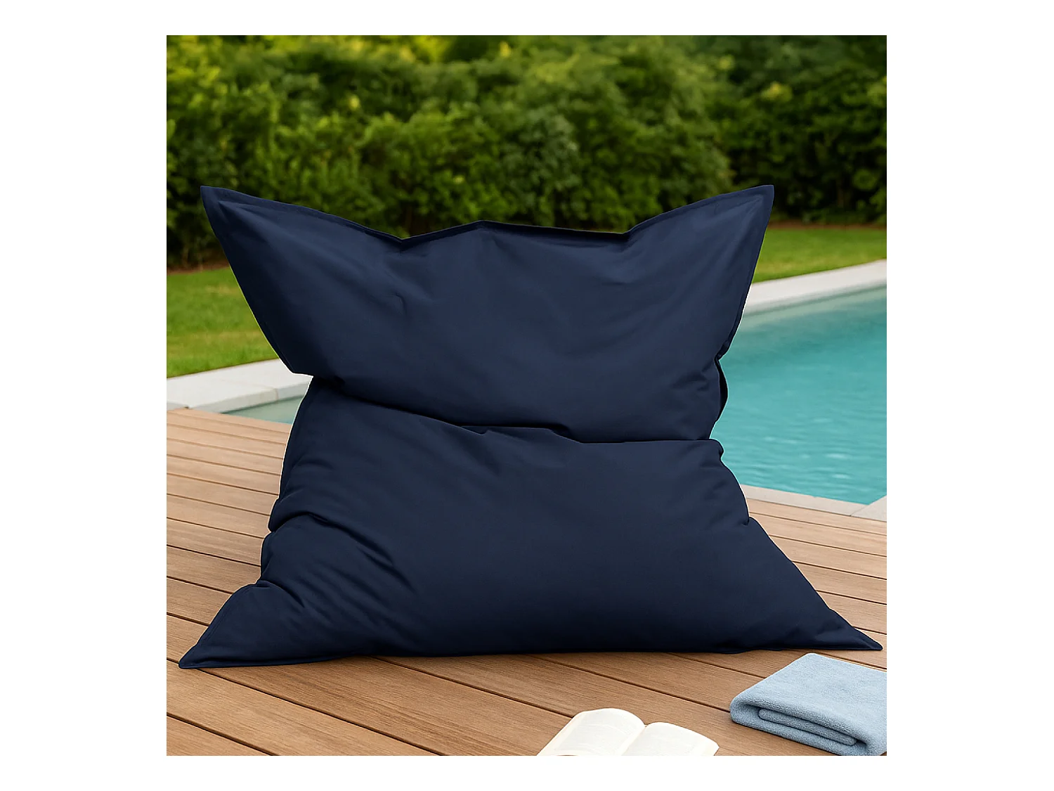 Pouf rectangulaire d'extérieur XXL 180x140cm bleu marine MOKU