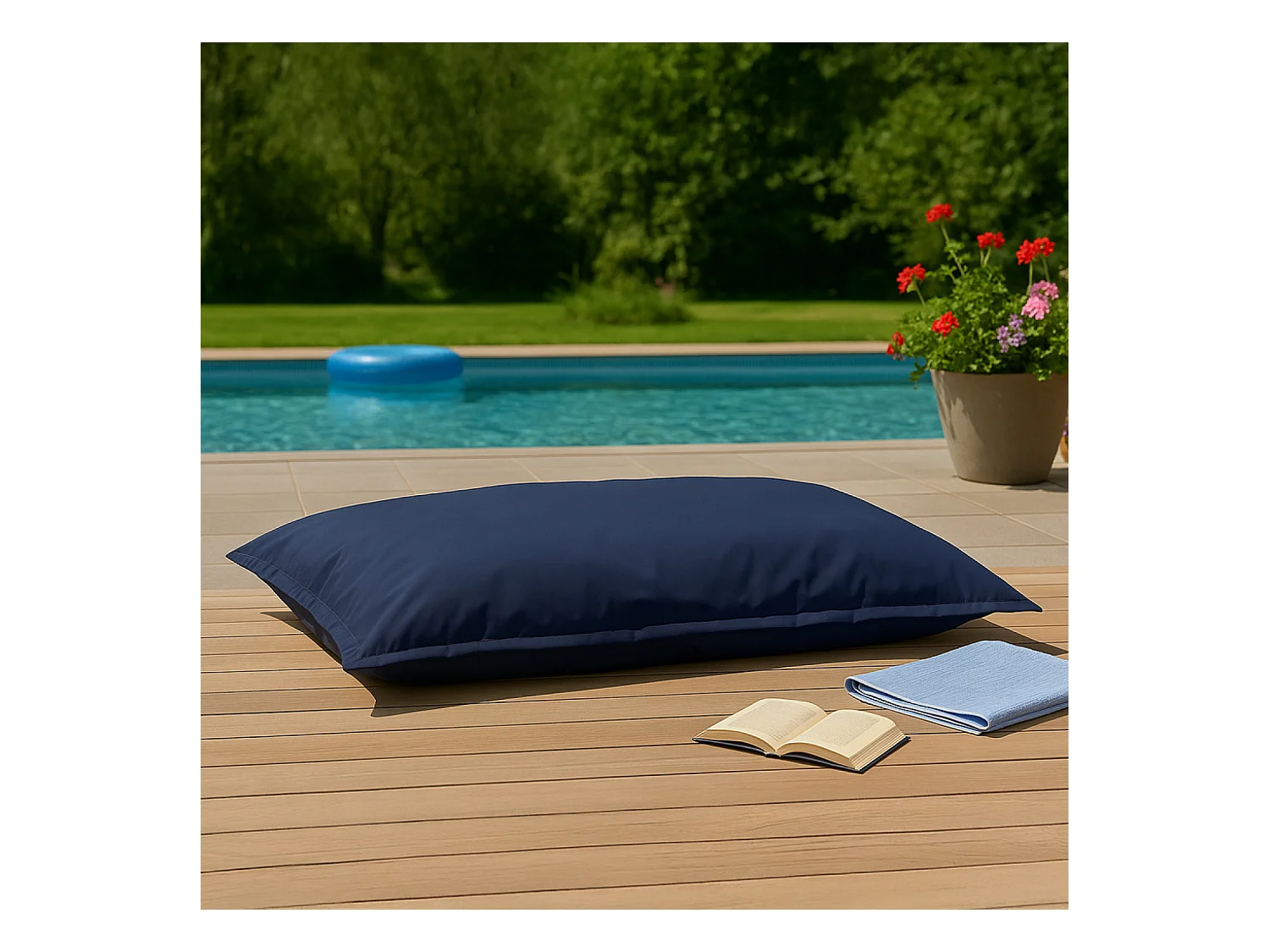 Pouf rectangulaire d'extérieur XXL 180x140cm bleu marine MOKU