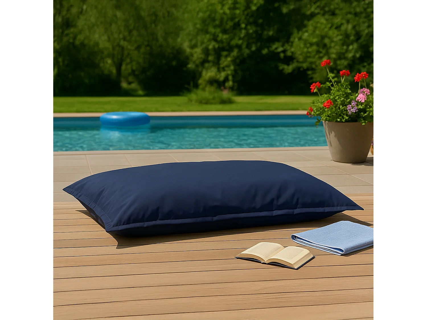 Pouf rectangulaire d'extérieur XXL 180x140cm bleu marine MOKU