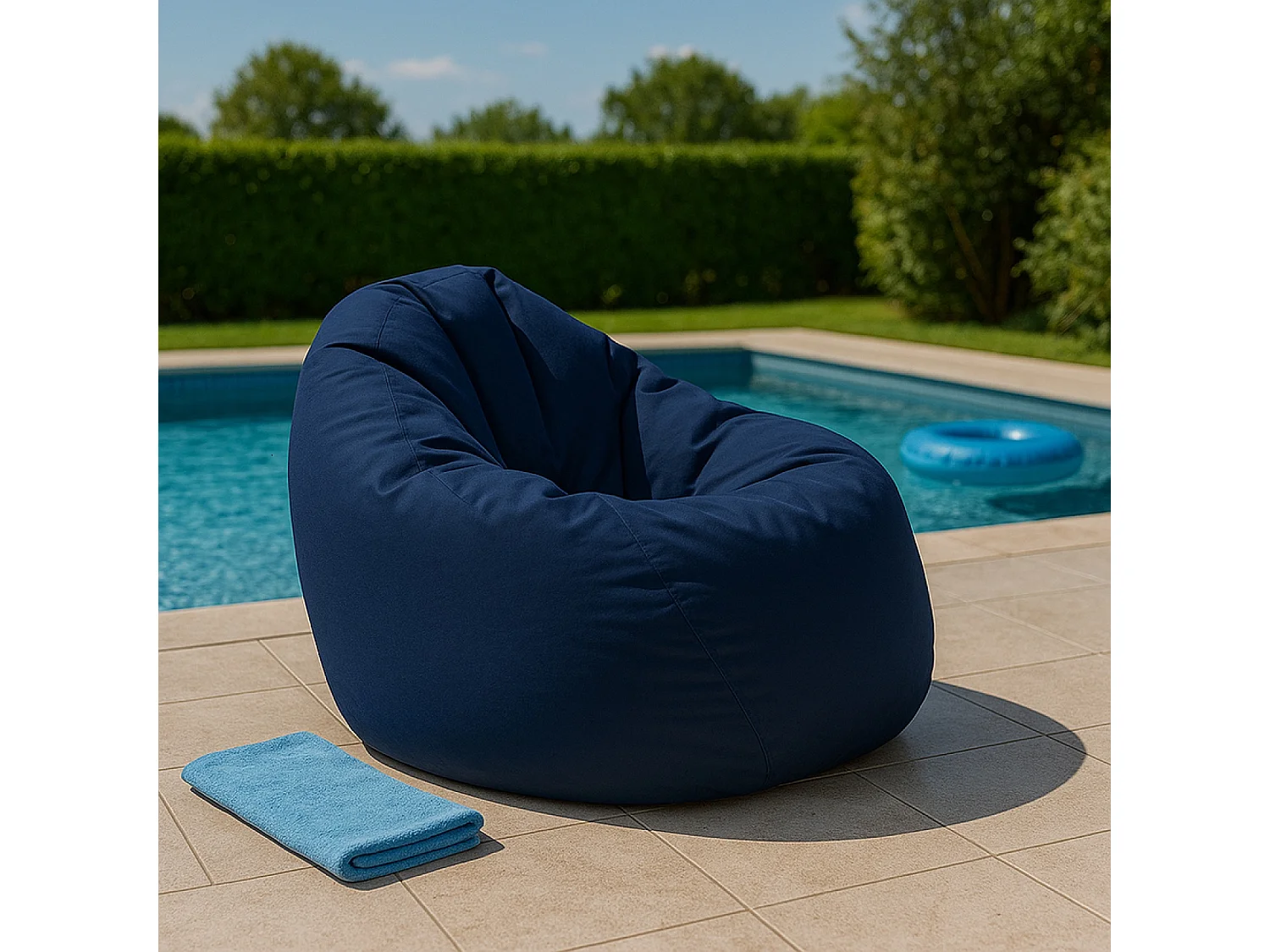 Pouf poire d'extérieur 130x115cm bleu marine OHAU
