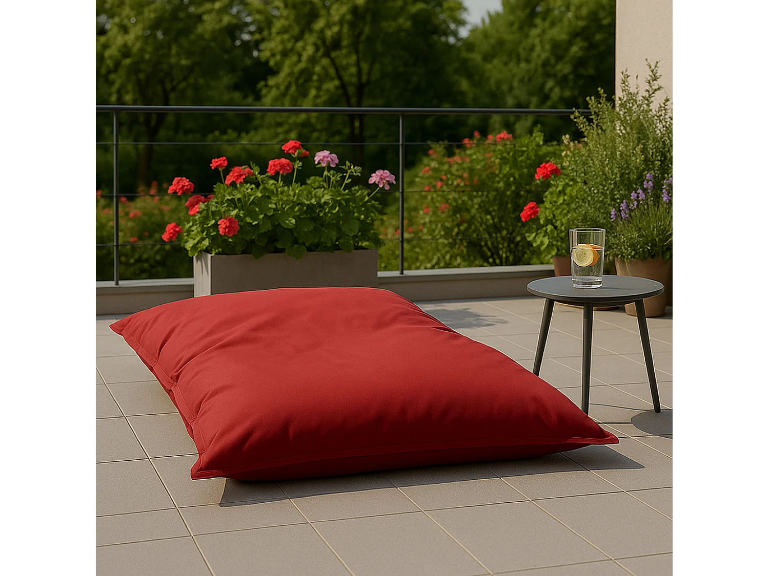 Pouf rectangulaire d'extérieur XXL 180x140cm rouge MOKU