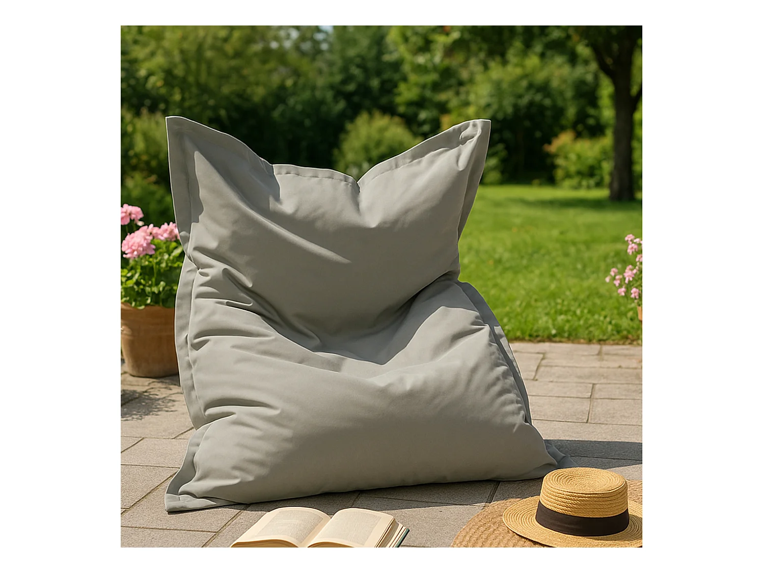 Pouf rectangulaire d'extérieur XXL 180x140cm gris MOKU