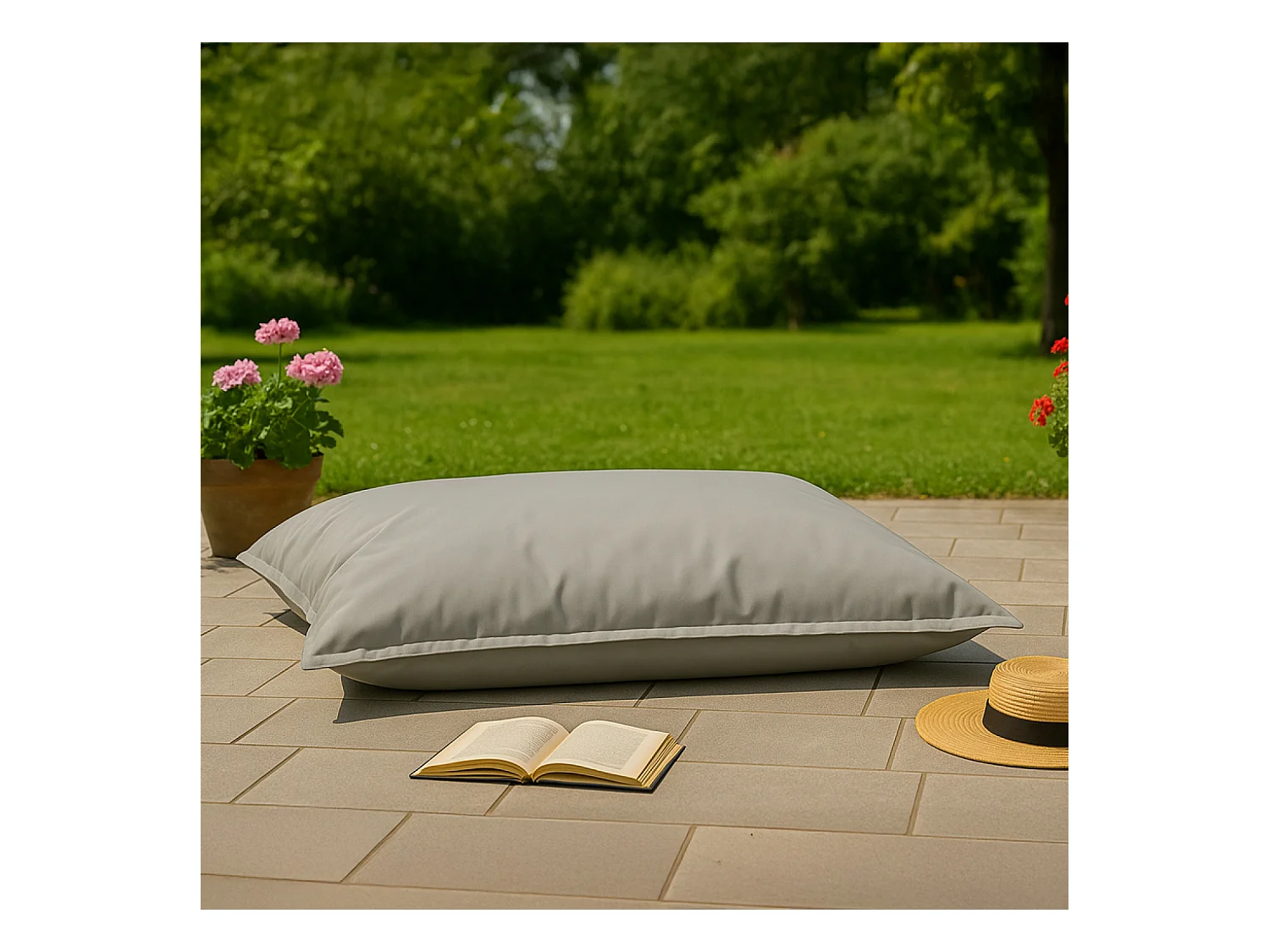 Pouf rectangulaire d'extérieur XXL 180x140cm gris MOKU