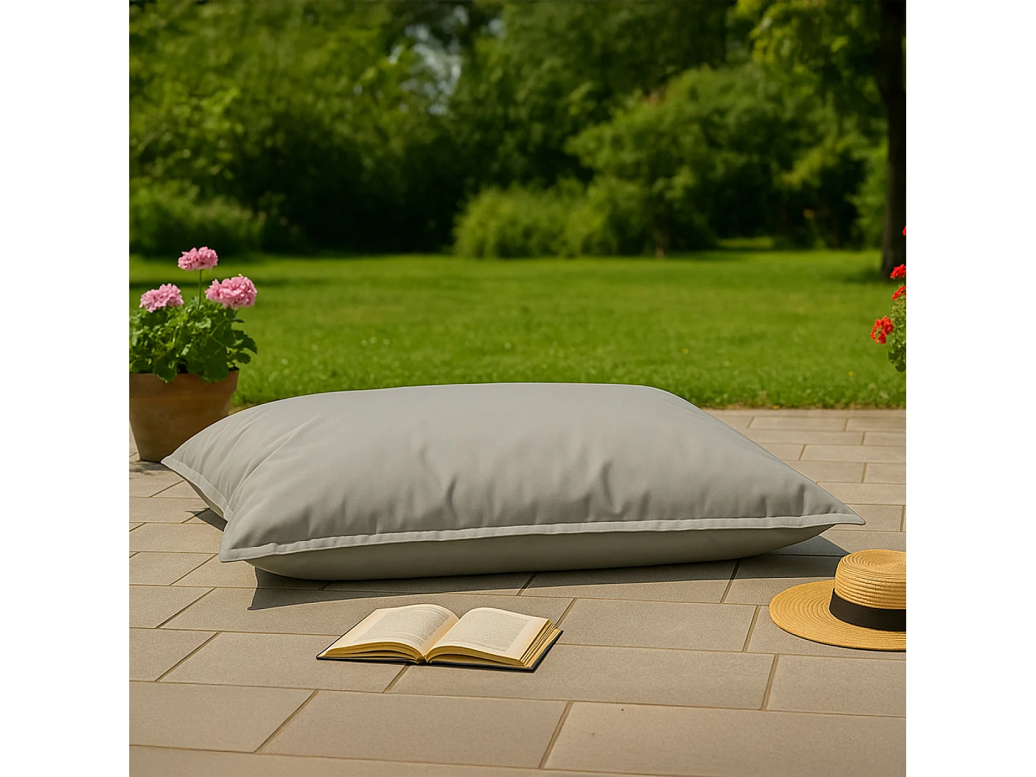 Pouf rectangulaire d'extérieur XXL 180x140cm gris MOKU