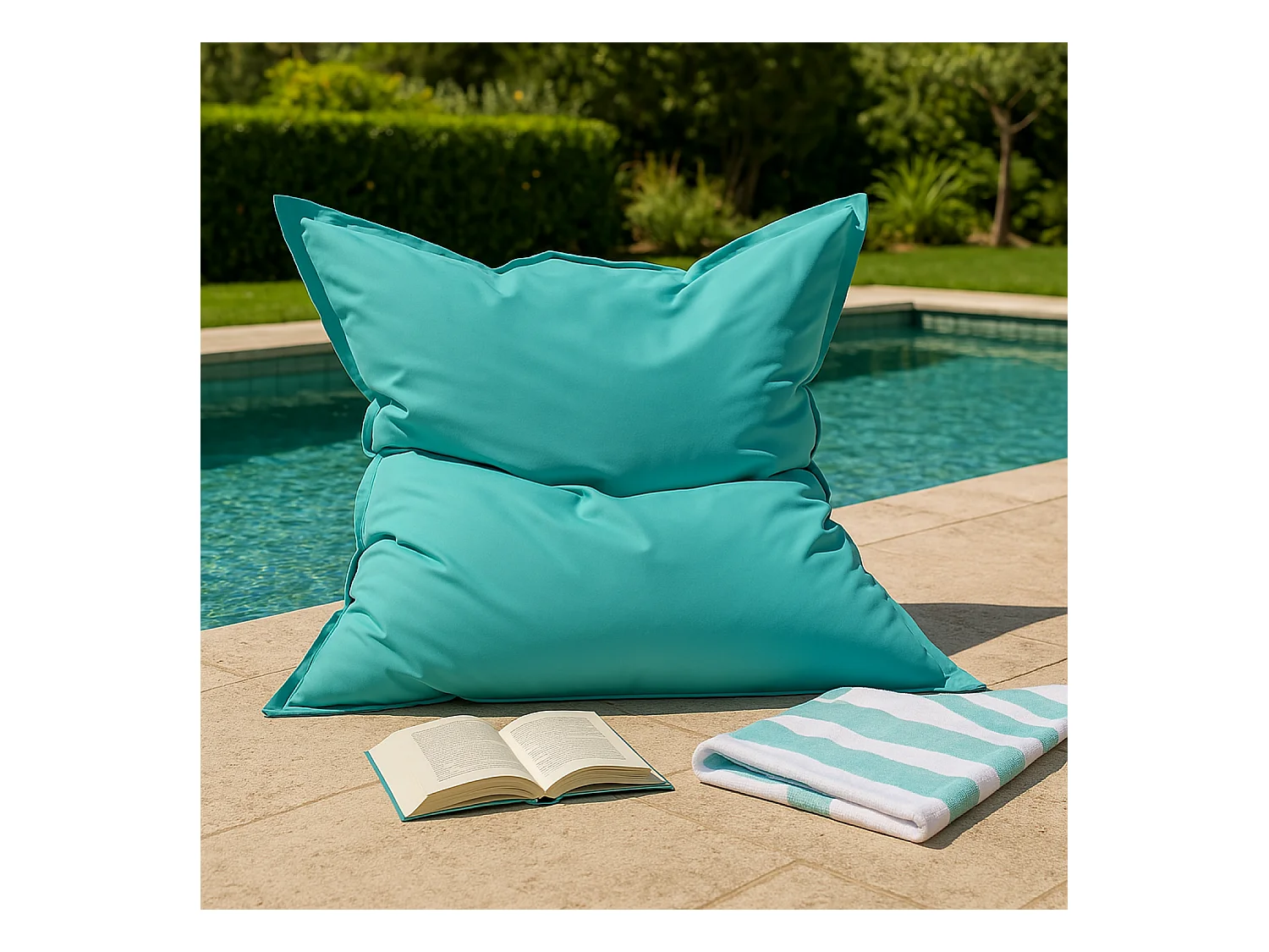 Pouf rectangulaire d'extérieur XXL 180x140cm turquoise MOKU