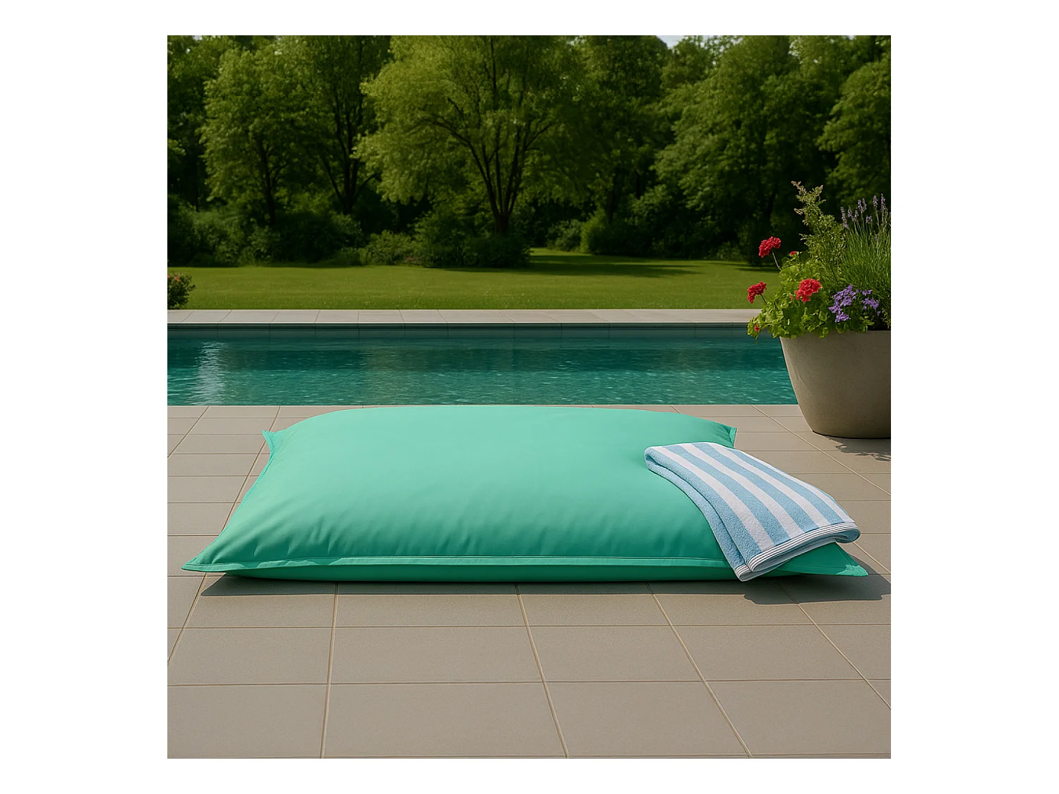 Pouf rectangulaire d'extérieur XXL 180x140cm turquoise MOKU