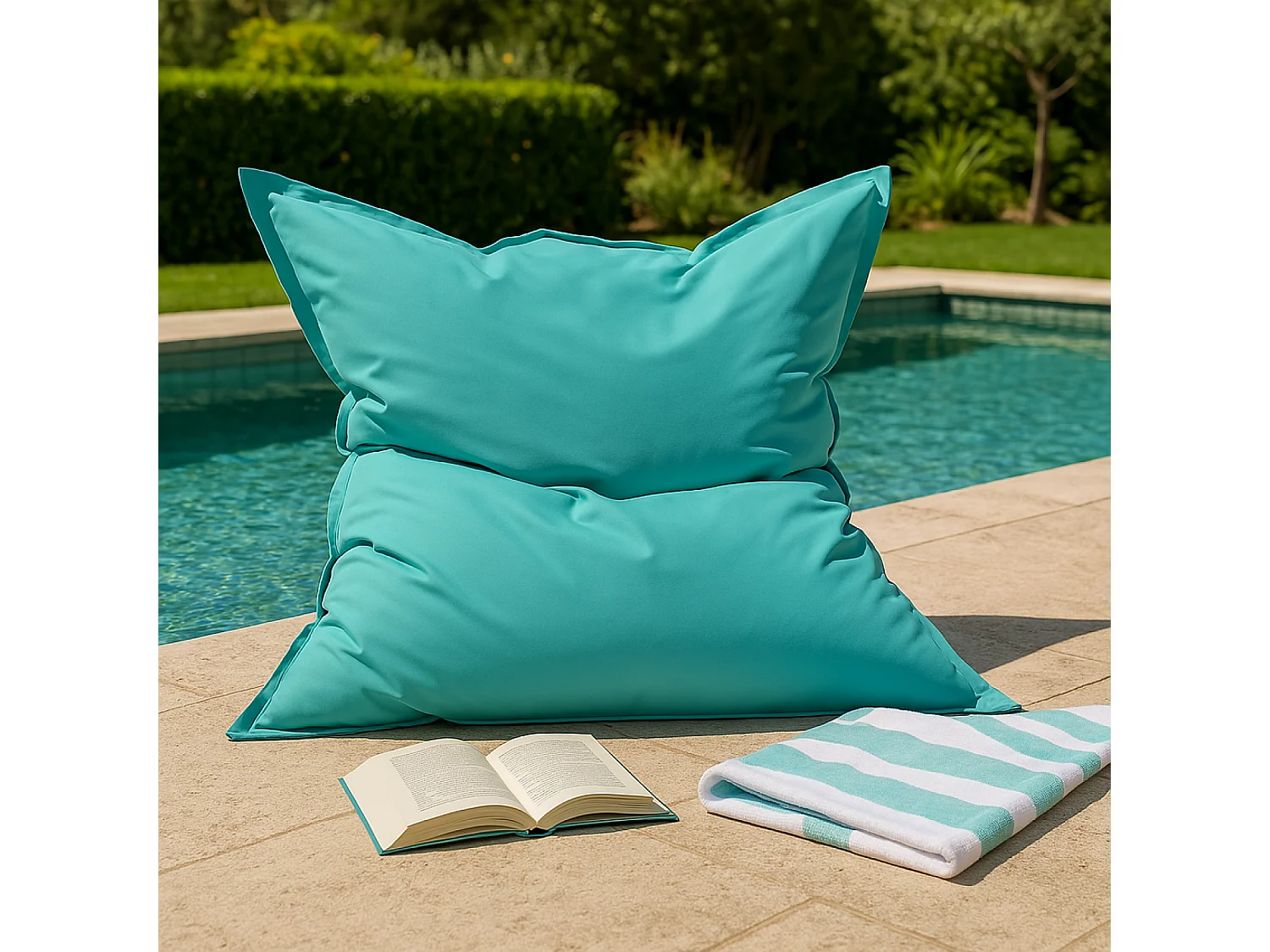 Pouf rectangulaire d'extérieur XXL 180x140cm turquoise MOKU
