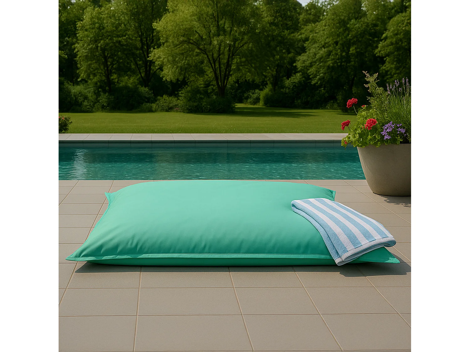 Pouf rectangulaire d'extérieur XXL 180x140cm turquoise MOKU