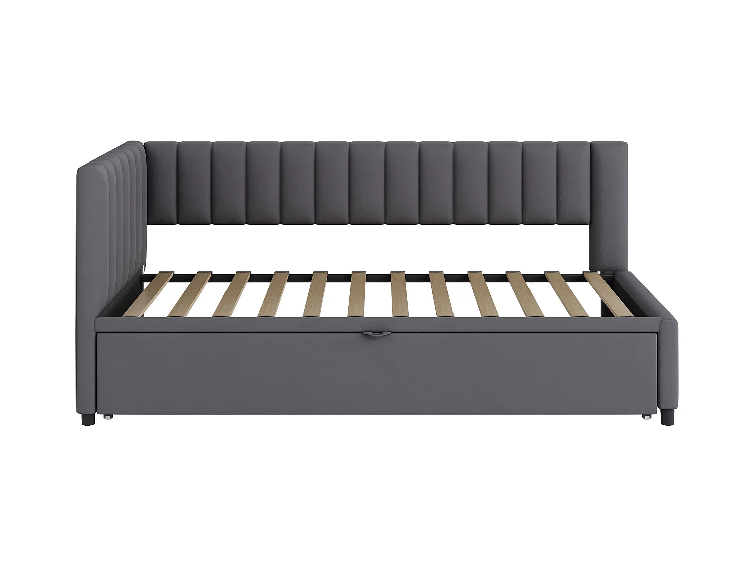 Lit banquette 90/180x200 cm - velours gris foncé - Lit enfant avec dossier rembourré et sommier à lattes - sans matelas