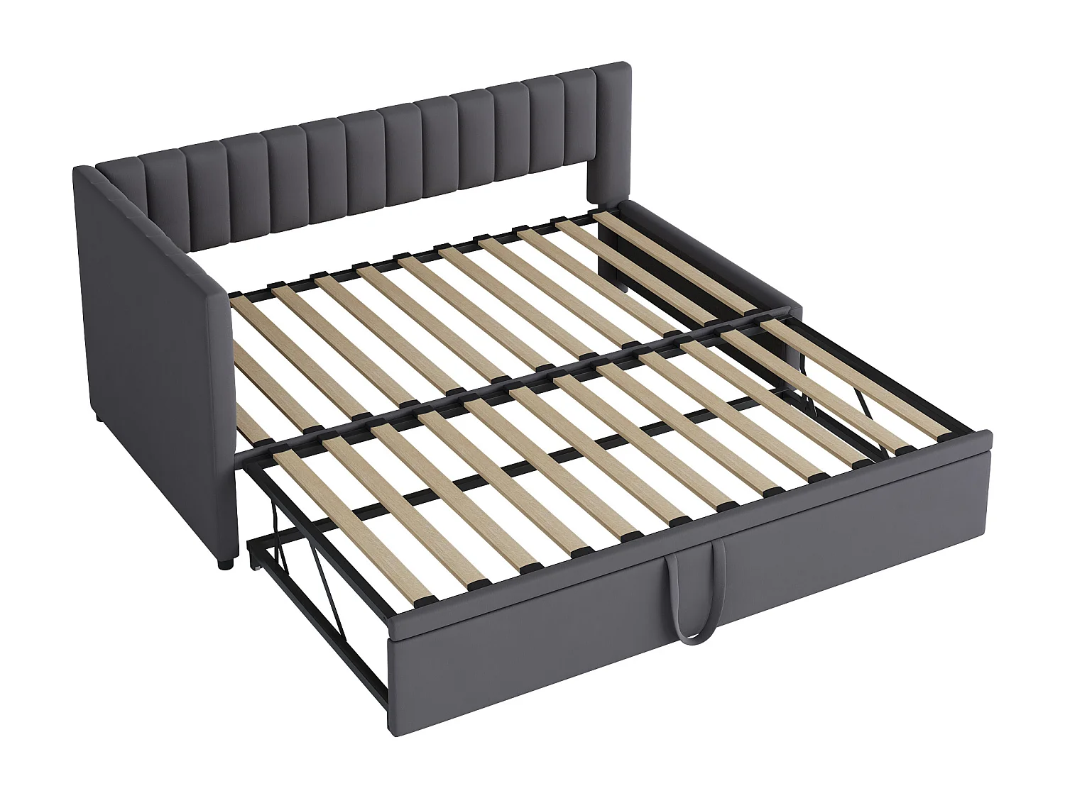 Lit banquette 90/180x200 cm - velours gris foncé - Lit enfant avec dossier rembourré et sommier à lattes - sans matelas