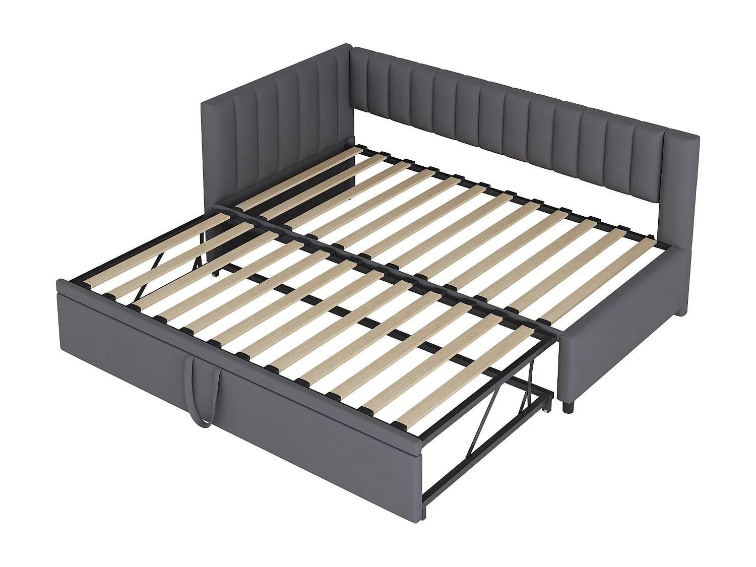 Tagesbett 90/180 x 200 cm – dunkelgrauer Samt – Kinderbett mit gepolsterter Rückenlehne und Lattenrost – ohne Matratze