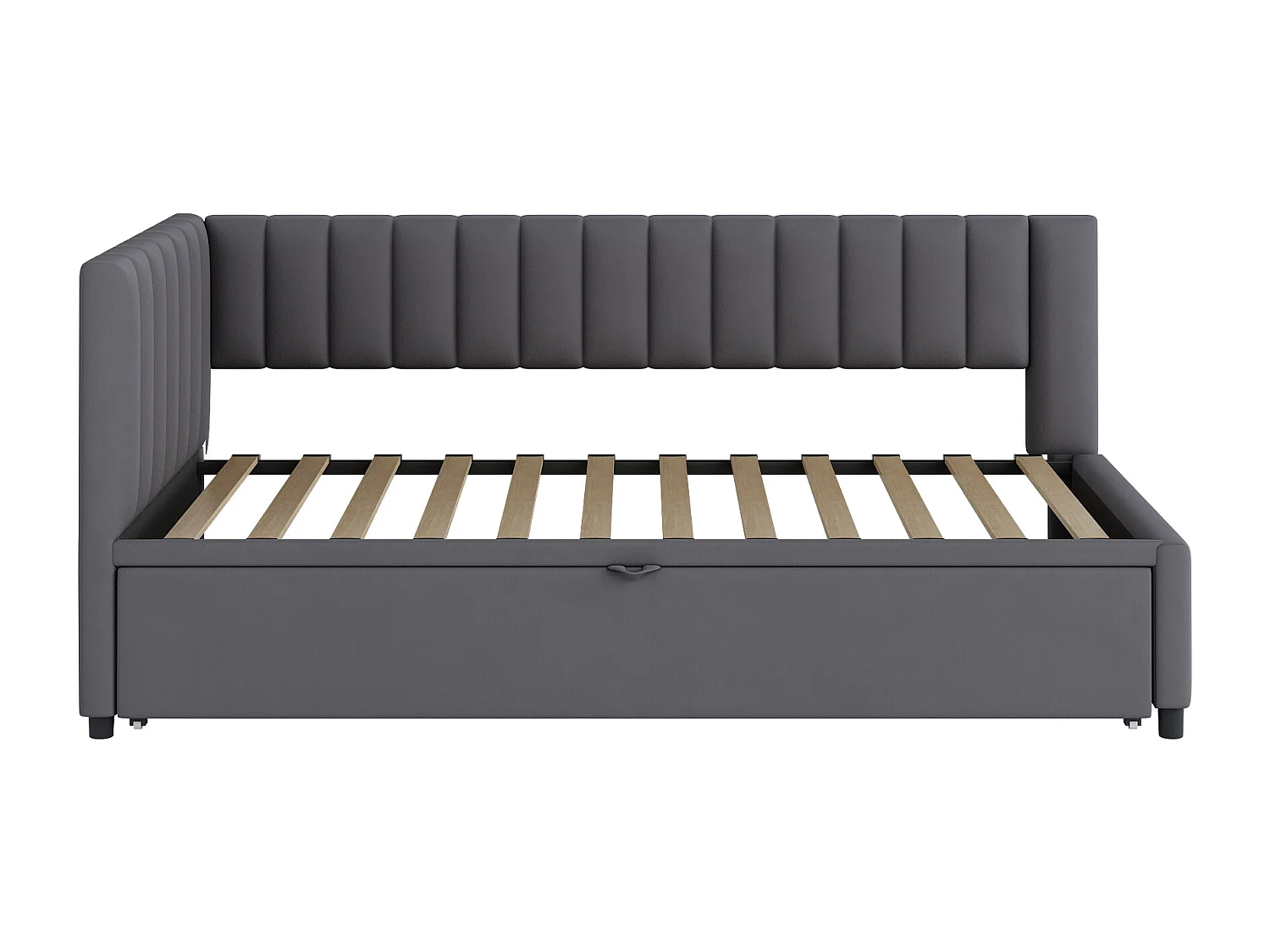 Tagesbett 90/180 x 200 cm – dunkelgrauer Samt – Kinderbett mit gepolsterter Rückenlehne und Lattenrost – ohne Matratze