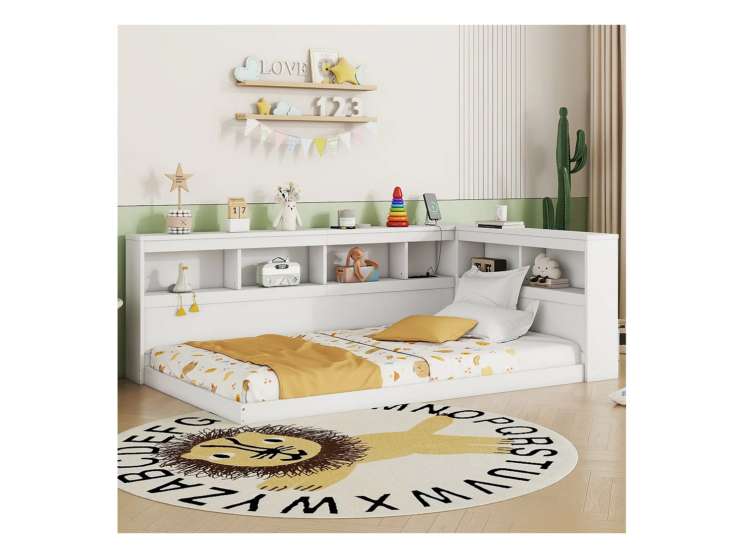 Tagesbett 90 x 200 cm, Erwachsenenbett mit Steckdose und 2 USB-Anschlüssen, Holzlattenrost, weiß, ohne Matratze