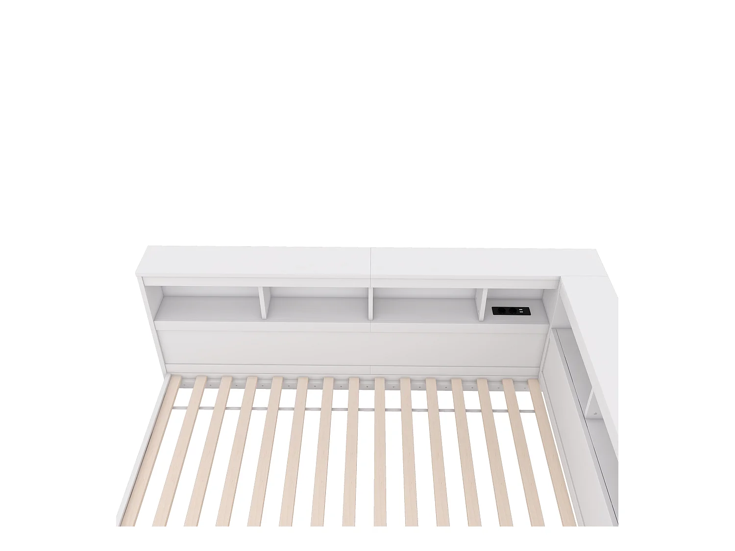 Tagesbett 90 x 200 cm, Erwachsenenbett mit Steckdose und 2 USB-Anschlüssen, Holzlattenrost, weiß, ohne Matratze