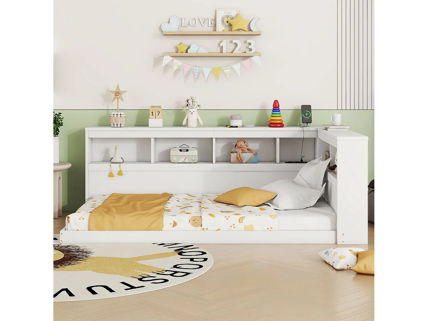 Daybed 90x200 cm, Volwassen bed met stopcontact en 2 USB-aansluitingen, houten lattenbodem, wit, zonder matras