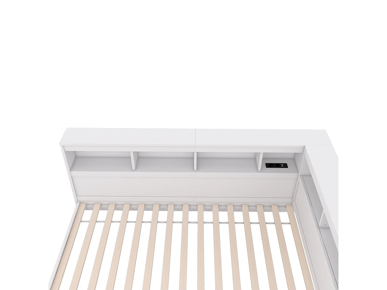 Daybed 90x200 cm, Volwassen bed met stopcontact en 2 USB-aansluitingen, houten lattenbodem, wit, zonder matras