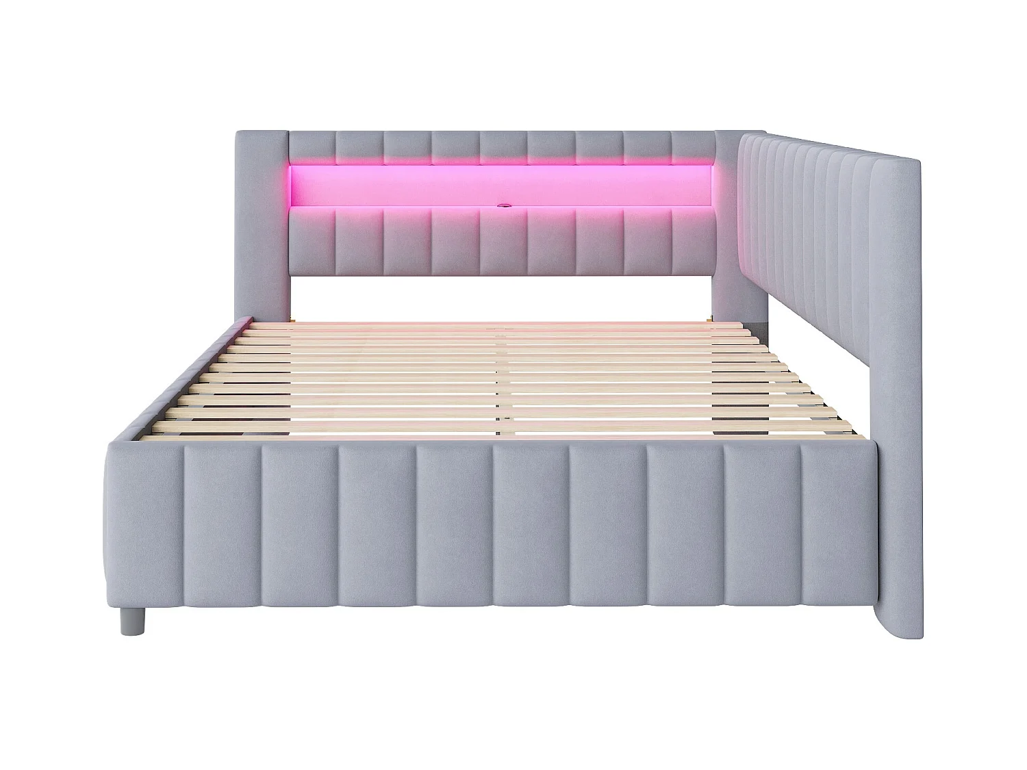 Lit banquette 140x200 cm - velours gris - Lit adulte avec éclairage LED et port de charge USB - sans matelas