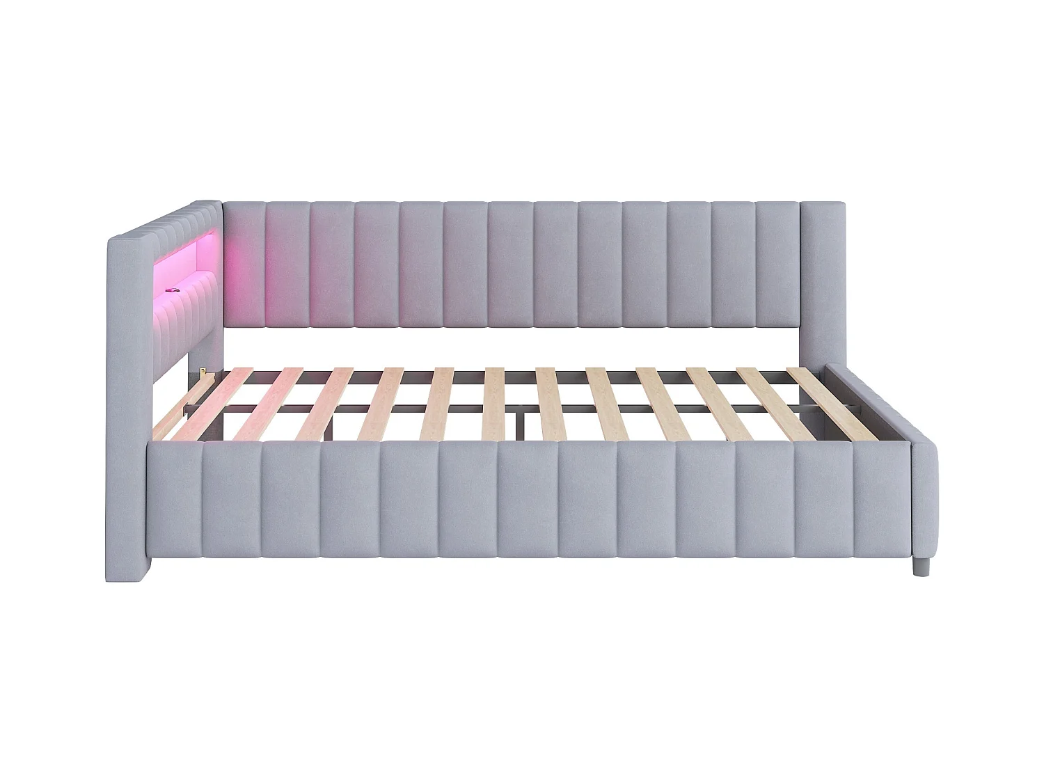 Lit banquette 140x200 cm - velours gris - Lit adulte avec éclairage LED et port de charge USB - sans matelas