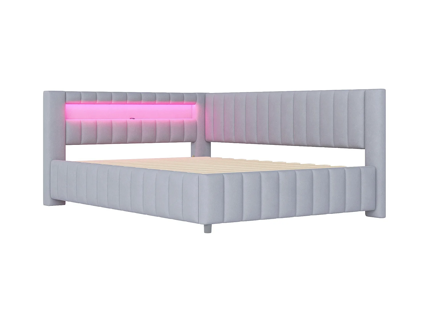 Lit banquette 140x200 cm - velours gris - Lit adulte avec éclairage LED et port de charge USB - sans matelas